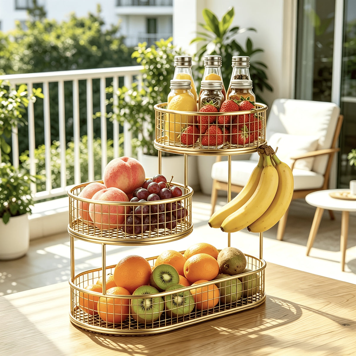 Large Capacity 3-Tier Black Metal Fruit Basket, Efficient Kitchen Organization, Perfect for Fruits, Vegetables, Bread, Snacks