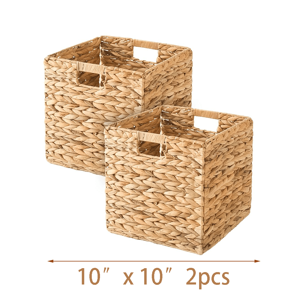 2pcs/4pcs Hyacinth Wicker Baskets Woven Baskets for Storage Baskets for Shelves Water Hyacinth Wicker Storage Basket Square Cub Natural Rattan Basket for Towels, S, Magazines and Kitchen Organizati, Shelf Baskets