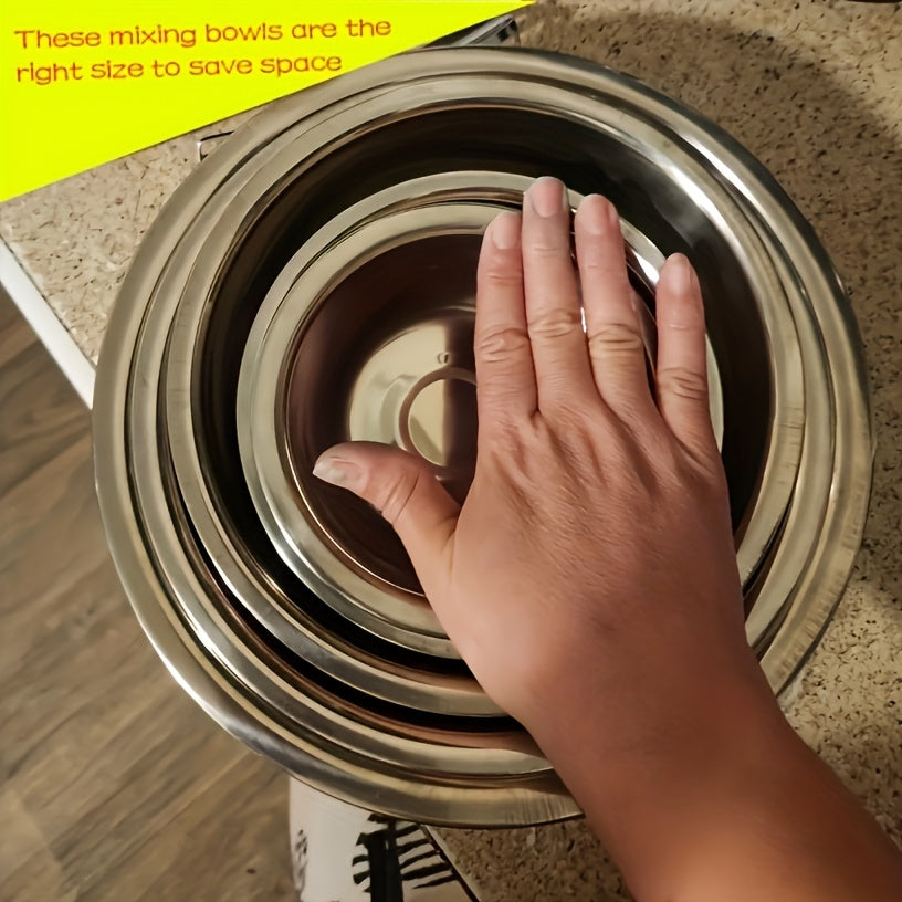 5pcs Stainless Steel Mixing Bowls, 201Stainless Steel Mixing Bowl Set - Easy to Clean, Nesting Bowls for Space Saving Storage, Great for Cooking, Baking, Prepping, Christmas Gifts