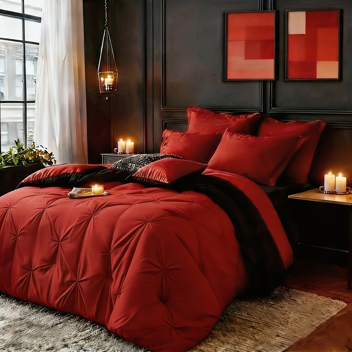 2/3pcs Red/Black Comforter Set Queen King Twin, All Season Comforter, 1Comforter, 1/2Pillowcases, Box Stitch Quilt, Hotel & School Quality Comforter, Home Bedding, Kids Room Decor, Halloween Christmas Holiday Gifts, Random Color