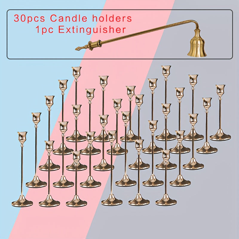 30pcs/48pcs/36pcs Copper Plated Candlestick Holders, Retro Style Minimalist Dining Tables Center Decoration, Suitable for Celebrations, Birthdays, Weddings And Christmas, Parties, Dining Tables, Fireplace Decoration Candle Holders