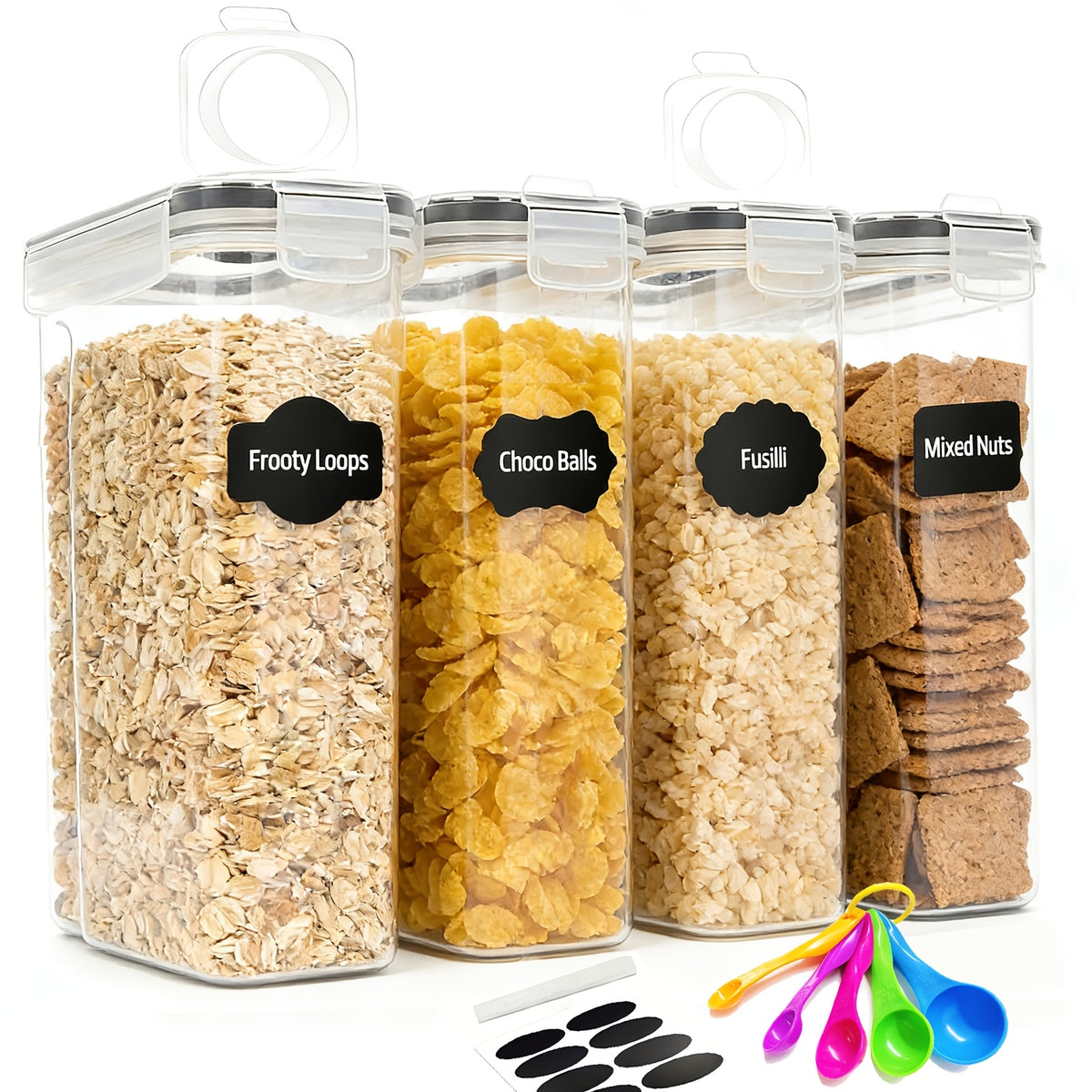 4 Pack (4L/ 135oz) EXTRA Large Airtight Food Storage Cereal Containers for Bulk Food Storage BPA-Free Plastic Container, Pantry Organization And Canister for Grain, Nuts And Rice, Kitchen Organizers And Storage, Kitchen Accessories, Christmas Gift