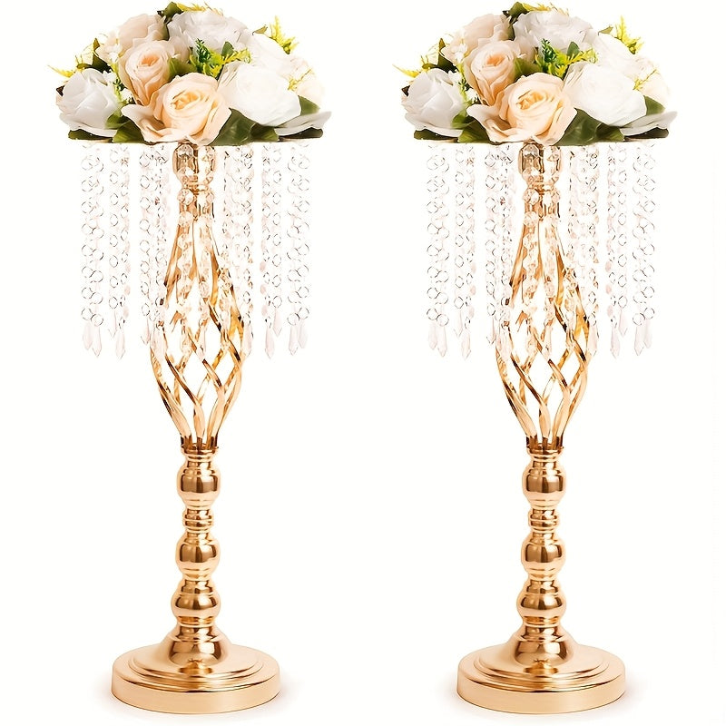 2pcs Metal Flower Vases Crystal Flower Stand Wedding Centerpieces for Tables Party Dinner Event Restaurant Hotel Decoration, New Year Decoration