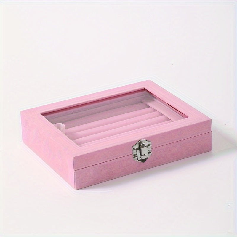 49-Ring Capacity Glass-Like Plastic Jewelry Box with Locking Lid - Large Rectangular Ring & Earring Storage Case for,, Dresser Organizer - Waterproof & Anti-Tarnish, 4 Colors (Black, White, Brown, Beige) - Holiday Gift, Jewelry Boxes