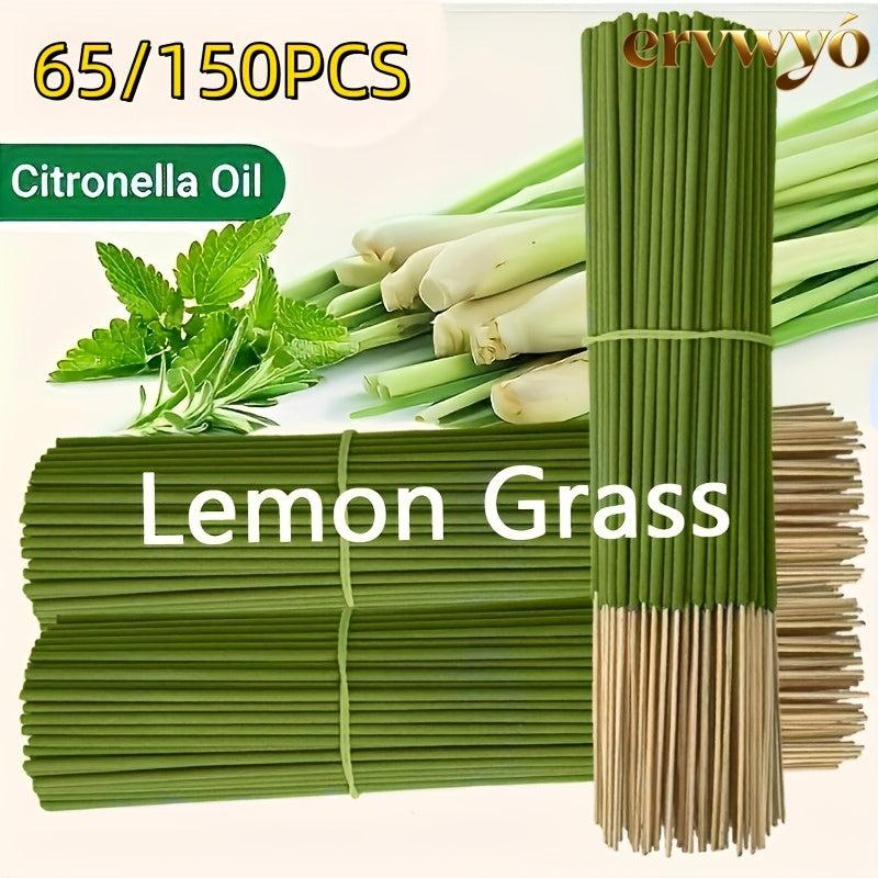65/150pcs Extended Citronella Oil Lemon Grass Sticks - 45-Minute Burn Time, Artificial Wood Summer Scent for Home, Camping, Patio, Pool & Outdoor Activities - Air Purifying Relax, Holiday Decor (Halloween/ Christmas/ Easter/ Thanksgiving)
