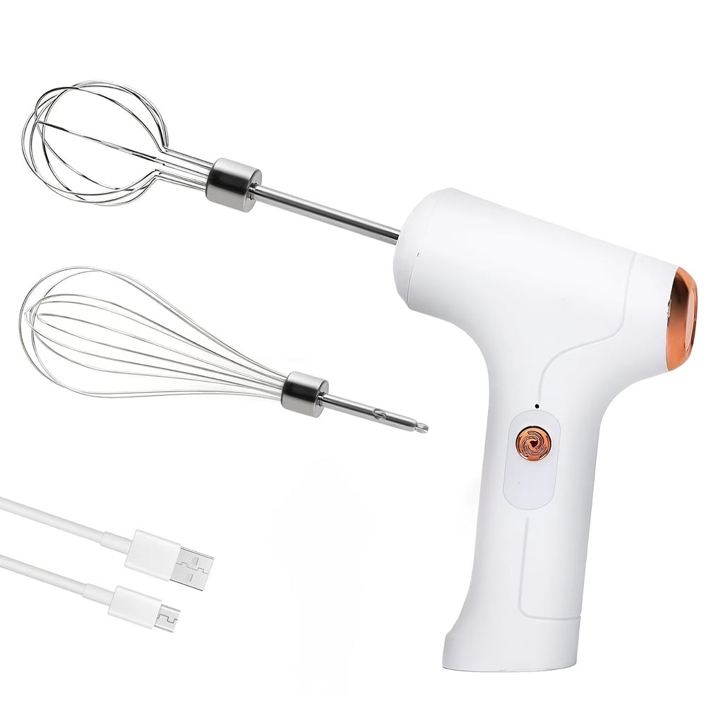 Hand Mixer | Household Cordless Electric Hand Mixer, USB Rechargeable, 304 Stainless Steel, With 2 Detachable Stir Whisks, 3 Speed Modes for Kitchen Baking