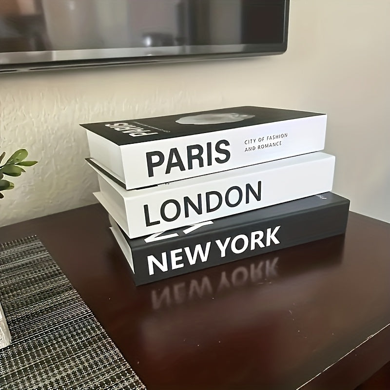 Set of Three Decorative Books Featuring an Industrial Design Inspired by Paris, London, And New York. These Modern Minimalist Home Accents Are Made from High-Quality Paper And Are Perfect for Festive Occasions Like Valentine'S Day, Thanksgiving