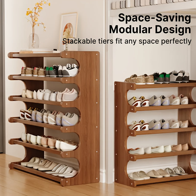 3/5/6-tier Shoe Rack, Practical Storage Shelf, Space-saving Design, Multi-layer Independent Storage Rack, Wood Grain Finish, Easy to Assemble, Self-standing Cube Shoe Storage Rack, Suitable for Dorm Rooms and Entryways, Easy to Assemble, Brown
