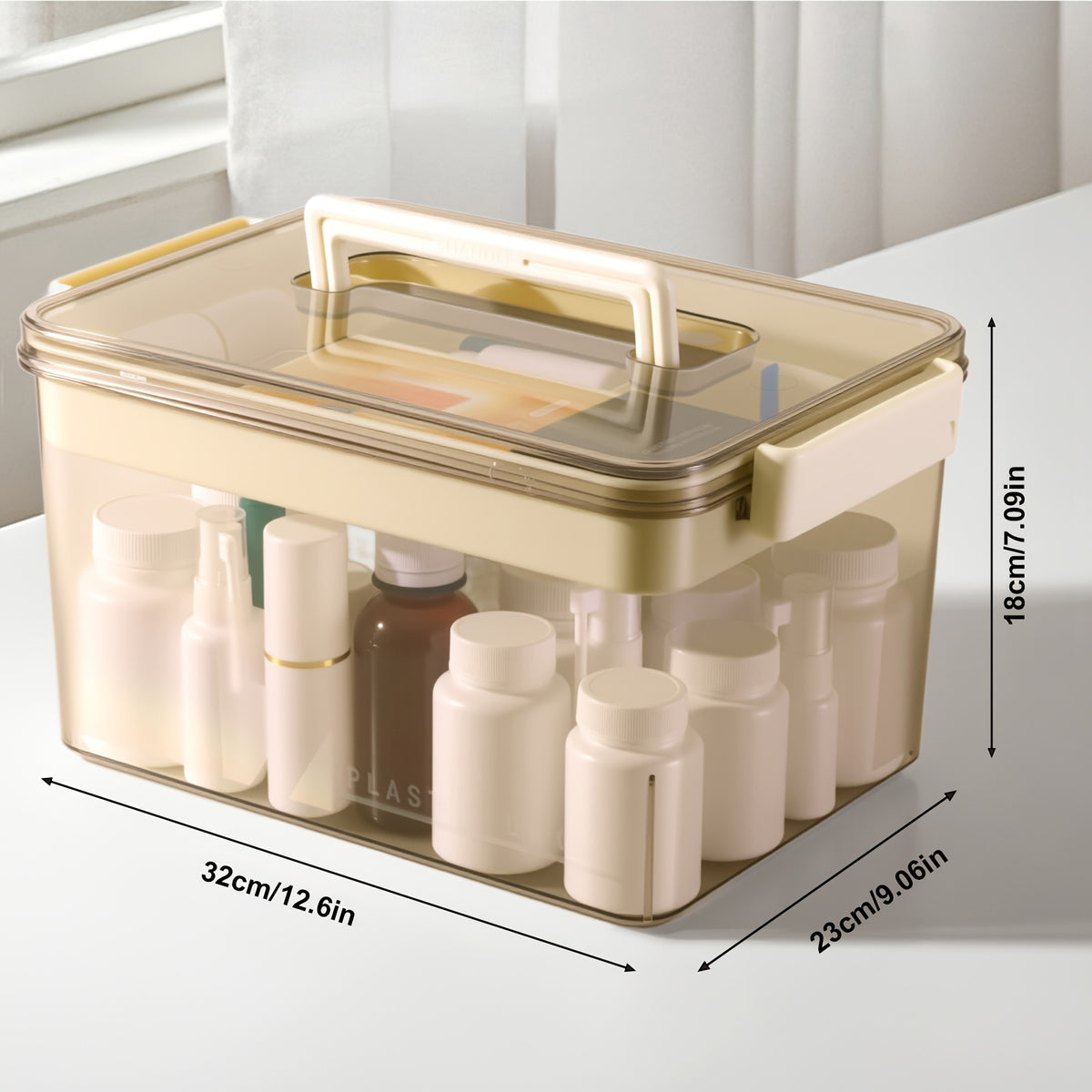 1pc Large Capacity Medicine Storage Box with Easy-Grip Handles - Durable, Multi-layered Plastic Pill Organizer for Household, Travel & Office Use - Secure, Space-Saving Sundries Storage Solution