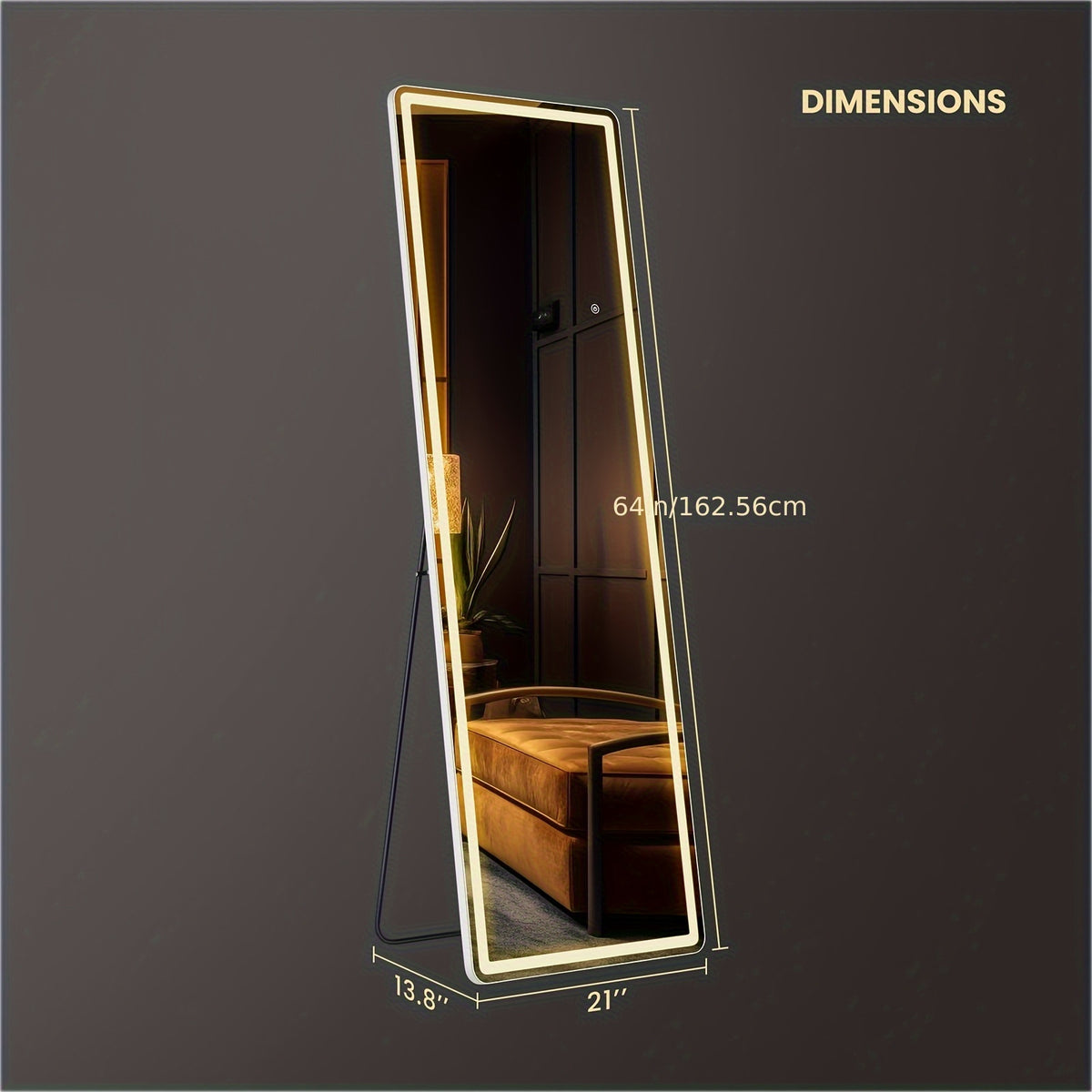 Full Length Mirror with Lights, LED Full Length Mirror, Lighted Full Body Length Light Up Mirror Touch, Free Standing Mirror, Wall Mounted/ Leaning Mirror