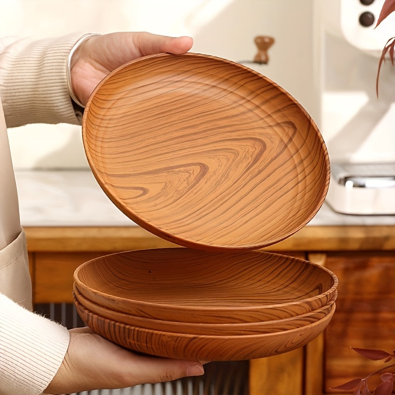 10pcs Of Wood-grain Colored Dinner Plates, 7.8-inch Thickened Plastic Plates, Salad Plates, Bread And Sandwich Plates, Breakfast Trays, Family Dining Table Plate Sets, Main Course Plates for Noodles, Pasta And Rice, Serving Trays, Suitable for