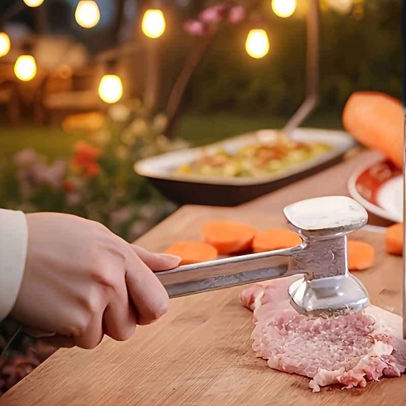 1pc Stainless Steel Meat Stuffing Hammer - Double-Sided, Heavy-Duty Tool for Roasting Beef, Chicken And Pork - Suitable for Outdoor Grilling And Cooking, Camping Cookware | Stainless Steel Hammer | Durable Kitchen Tools Free 1pc Food Cover