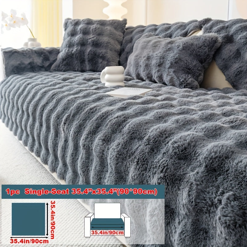 1pc Faux Rabbit Plush Sofa Cover, Winter Warm Thickened Plush Soft Sofa Cover, Pet Favorite, Dog Friendly Sofa Cover, Cushion Protection Cover, Anti Slip Sofa Furniture Protection Cover, Bedroom, Office, And Living Room Decoration Local Warehouse