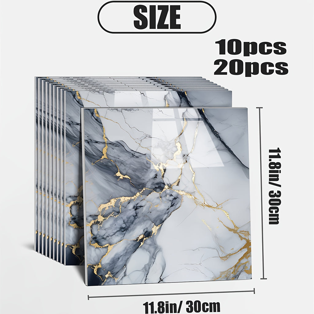 Waterproof 10/ 20pcs LuxeMarble Peel and Stick Shower Tiles - Space Theme Square Wall Hanging Decor for Bathroom, Kitchen, Living Room - 11.8"x11.8" Indoor Use PVC Wall Panels