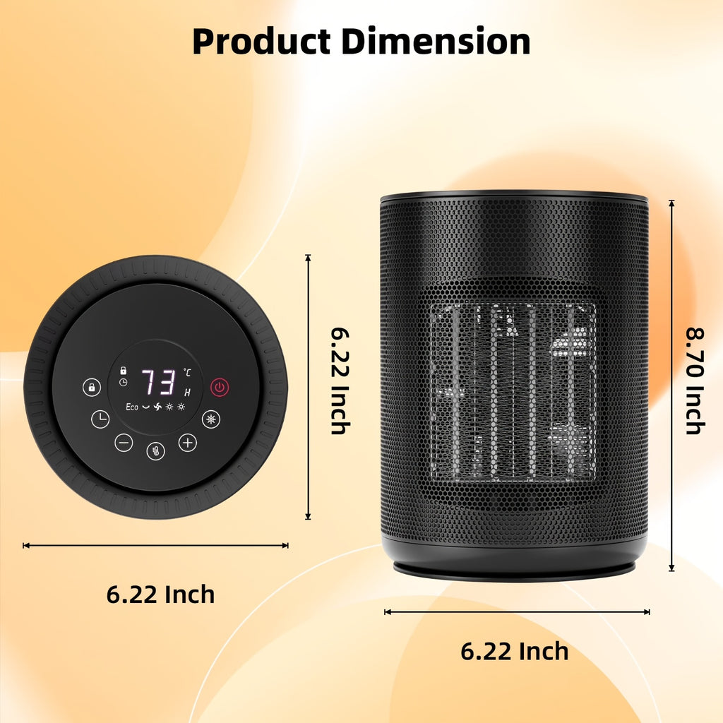 1500W/950W Ceramic Space Heater, Portable Electric Heater with Adjustable Thermostat, Heating Up to 200 Sq. Ft, 2S Rapid Heating, Compact Design, Overheat And Tip-Over Protection, for Indoor Use