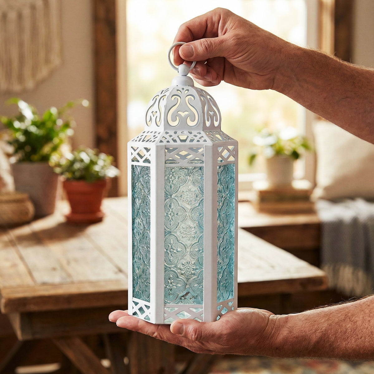 Decorative Moroccan Candle Lantern Holder, Medium, 10.5" Tall