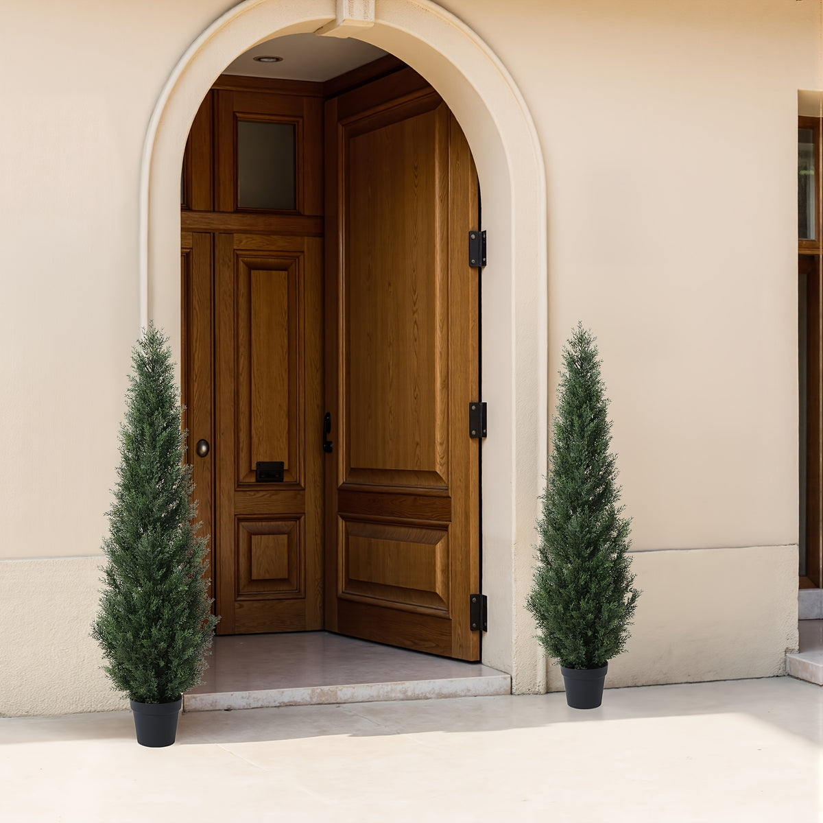 Outdoor Artificial Topiary Cedar Tree - 1pc/2pcs Fake UV Rated Potted Plants - 3/4/5FT Faux Pine Bushes And Shrubs For Front Porch Home Office Decor