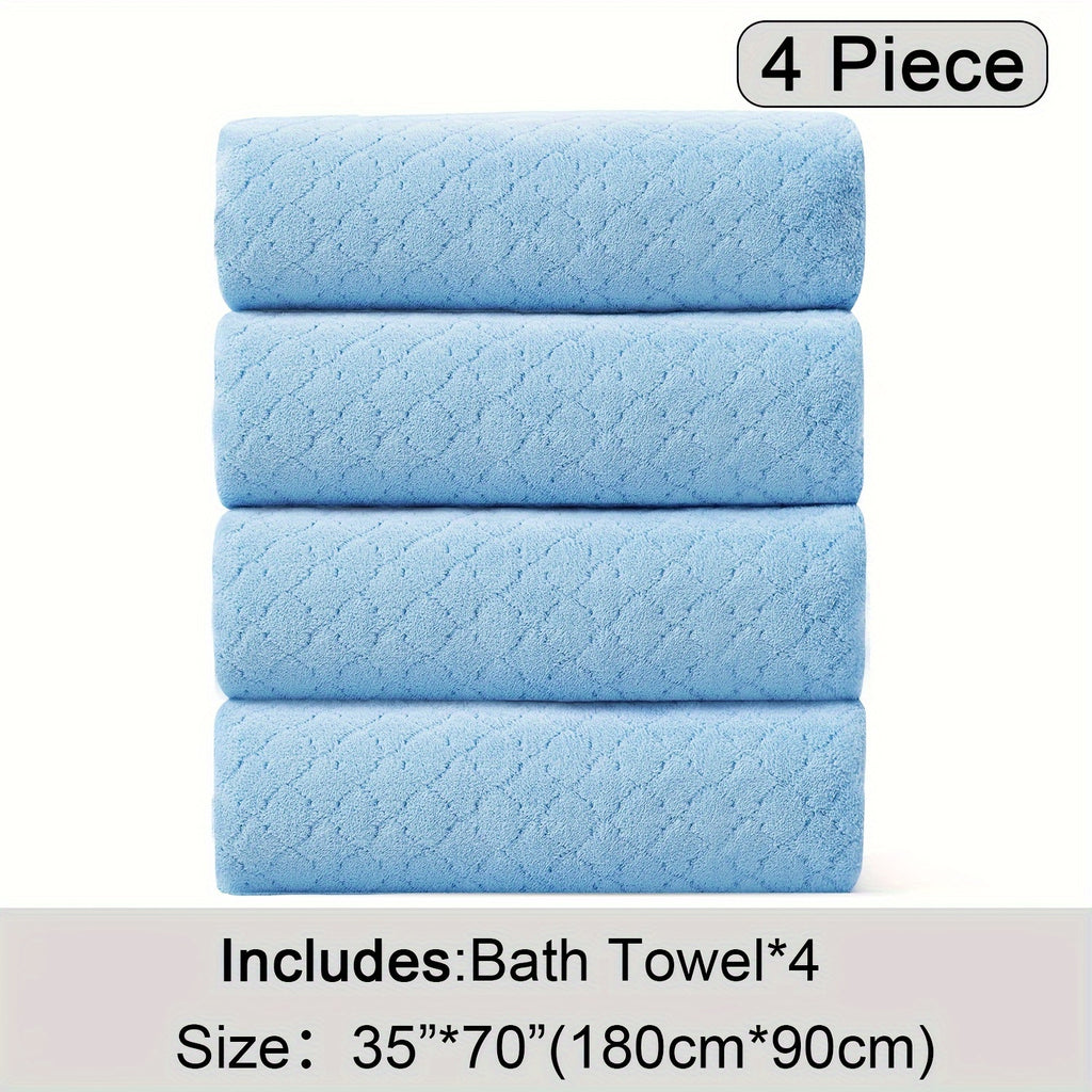 4pcs Oversized Bath Towel Set in Sleek Blue - Ultra Soft, Highly Absorbent, Quick-Dry Microfiber with Diamond Pattern - Includes 4 Bath Towels, and Matching Beach Chair Cover - Ideal for for Bathroom Hotels Gym, Valentine's Day Gift, Wash Cloths