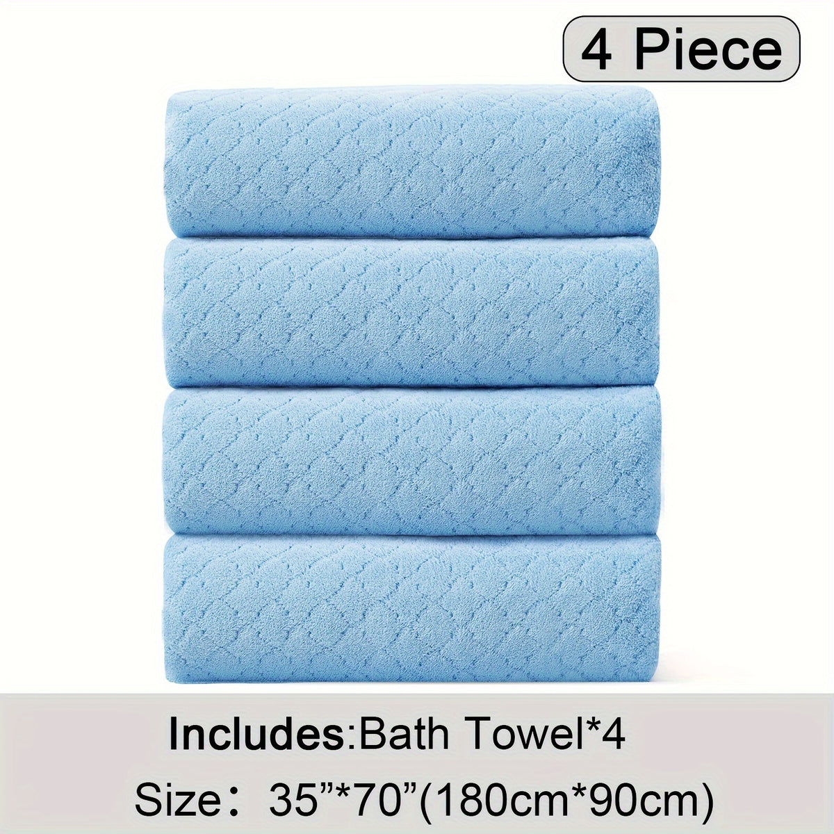 4pcs Oversized Bath Towel Set in Sleek Blue - Ultra Soft, Highly Absorbent, Quick-Dry Microfiber with Diamond Pattern - Includes 4 Bath Towels, and Matching Beach Chair Cover - Ideal for for Bathroom Hotels Gym, Valentine's Day Gift, Wash Cloths