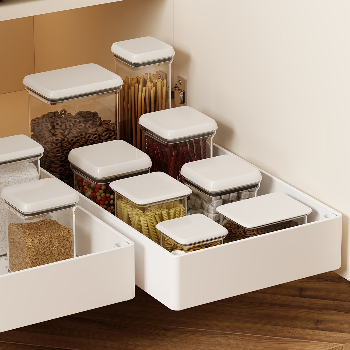 2Pcs Open Storage Bins, Boho Style Plastic Cabinet Organizer, Pull-Out Removable Slide-Out Organizer for Kitchen, Bathroom, Pantry, Cabinets