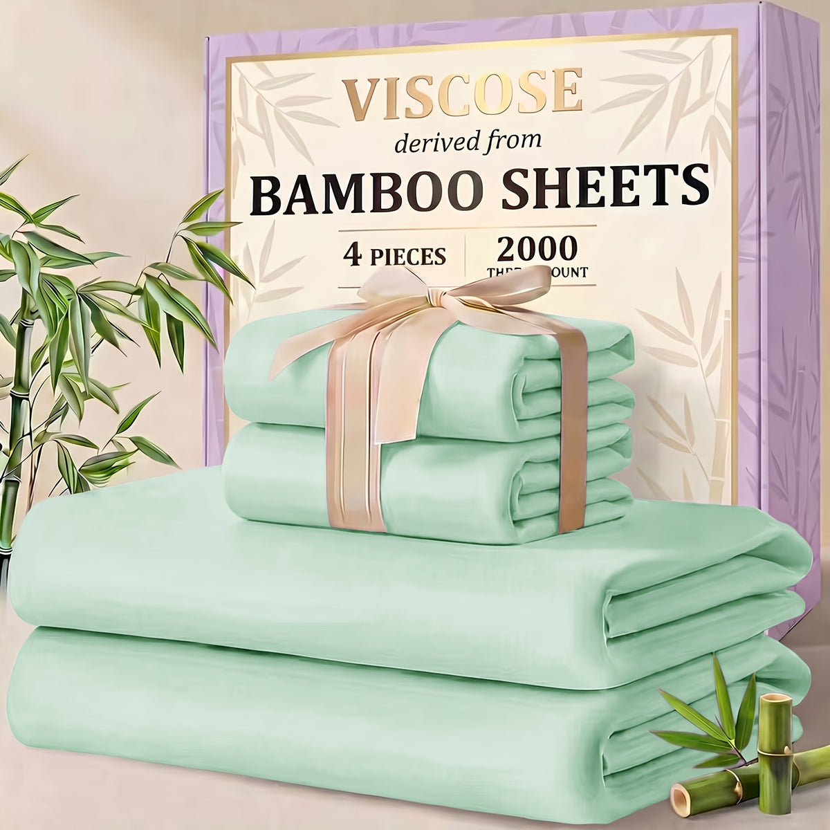 4/6pcs Cooling Bamboo Sheet Sets - Queen Size Soft 2000TC Luxurious Hotel Sheets, Luxury Kids Fitted Sheet, with 16-Inch Deep Pocket, Kids Sheet & Pillowcases And Breathable Night Sweats, Suitable for All Seasons, Twin/Full/Queen/King