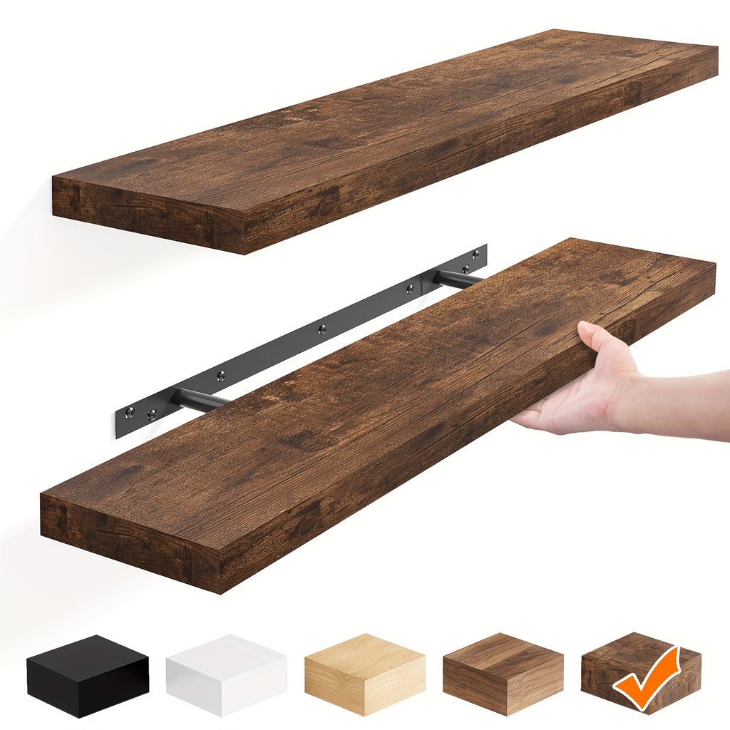 TOMNK 2pcs Floating Shelves, 22" Wood Hanging Shelf For Wall, Mounted Wood Shelves For Kitchen, Storage Over Toilet, Hanging Book Shelf For Wall Home Living Room Decor, White/Brown/Black