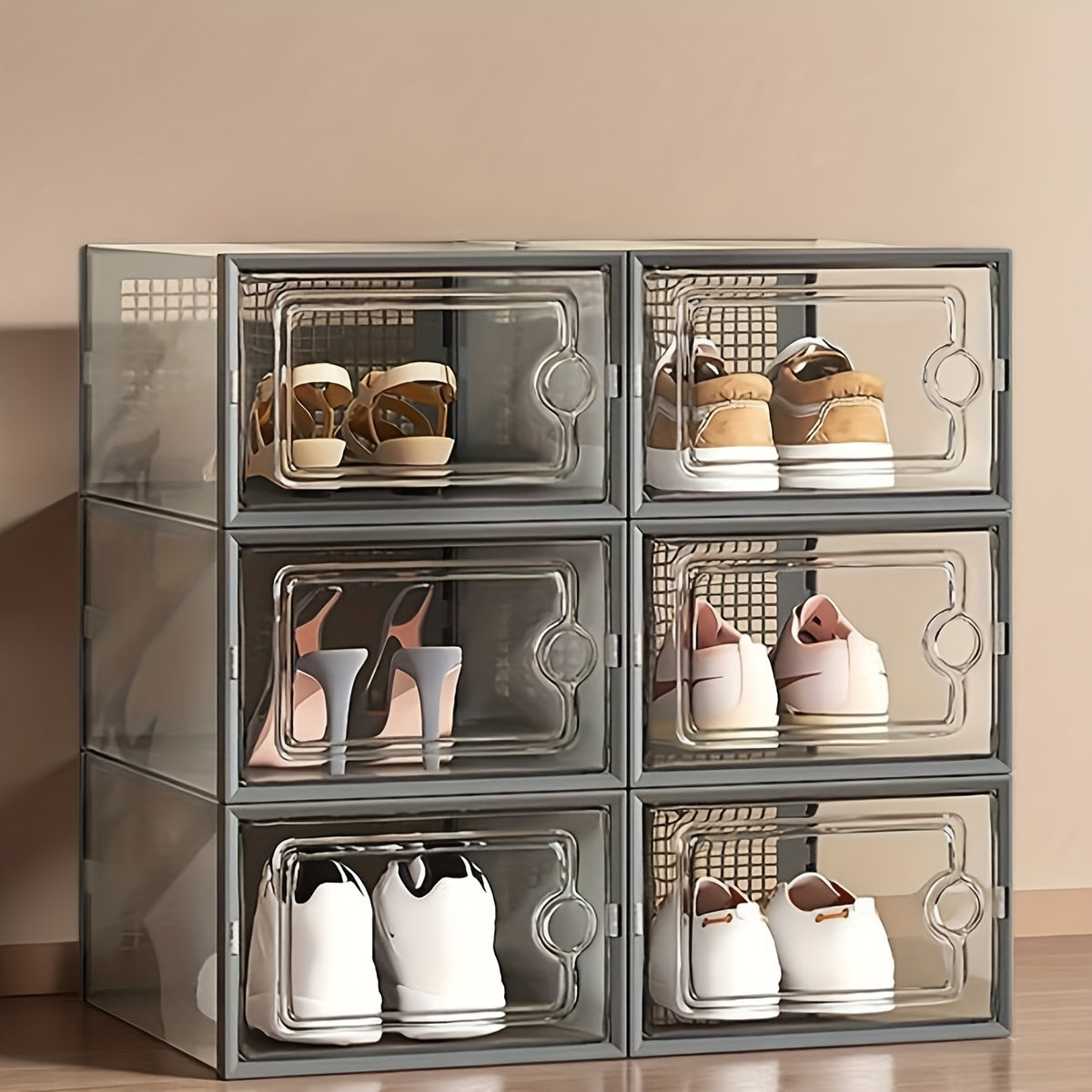 6/12/24pcs Thickened Transparent Shoe Boxes with Lid, Foldable Stackable Free Combination Shoe Rack, Plastic Sneaker Container, Space Saving Storage Organizer for Entryway Bedroom, Home Shoe Box Shoe Racks Shoe Storage Organizer Shelf