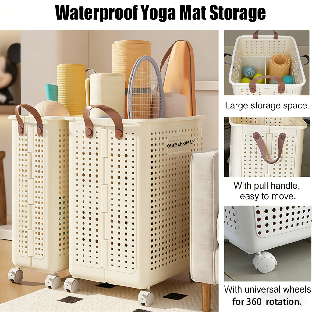 One Large Foldable Laundry Basket Without Cover - Imitation Leather, Hand Wash, Solid Color, Versatile Portable Laundry Basket with Wheel for Bathroom And Balcony Storage, Laundry Baskets