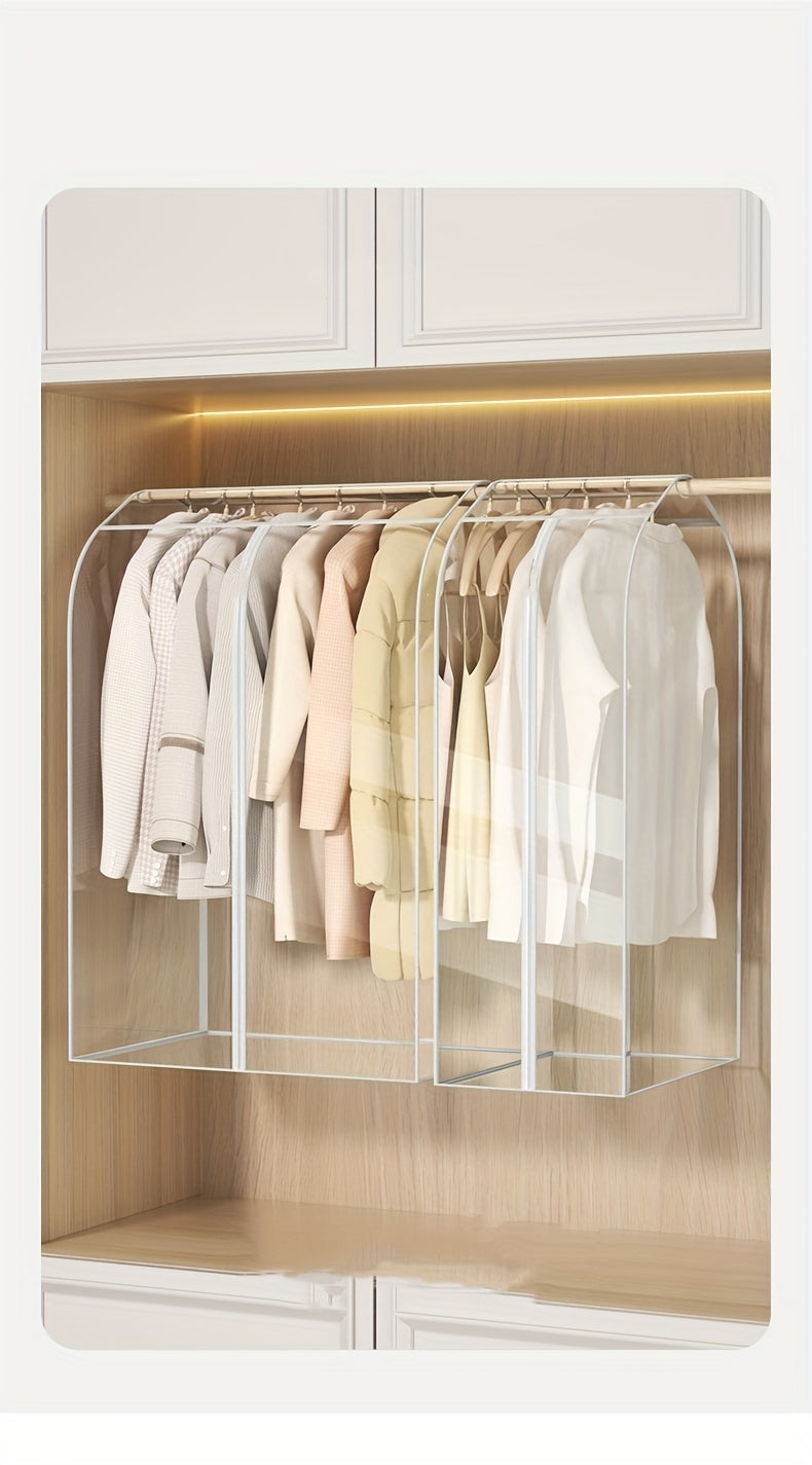 1pc Extra Large Clear Hanging Garment Bag - PVC Zipper Closure Dustproof Closet Organizer for Coats, Suits, Dresses | Sealed Wardrobe Protector for Dorm, Bedroom Storage (Frame Not Included), Bedroom Wardrobe Accessory | Transparent Design | Durable