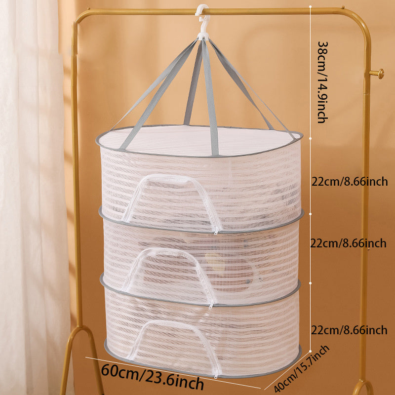Foldable 2/3 Layer Mesh Drying Rack for Herbs, Clothes, And More - Includes Hooks And Zippers, Ideal for Drying Fish, Buds, Fruits, Hydroponic Flowers, Vegetables, And Dolls (Single Pack), Drying Racks