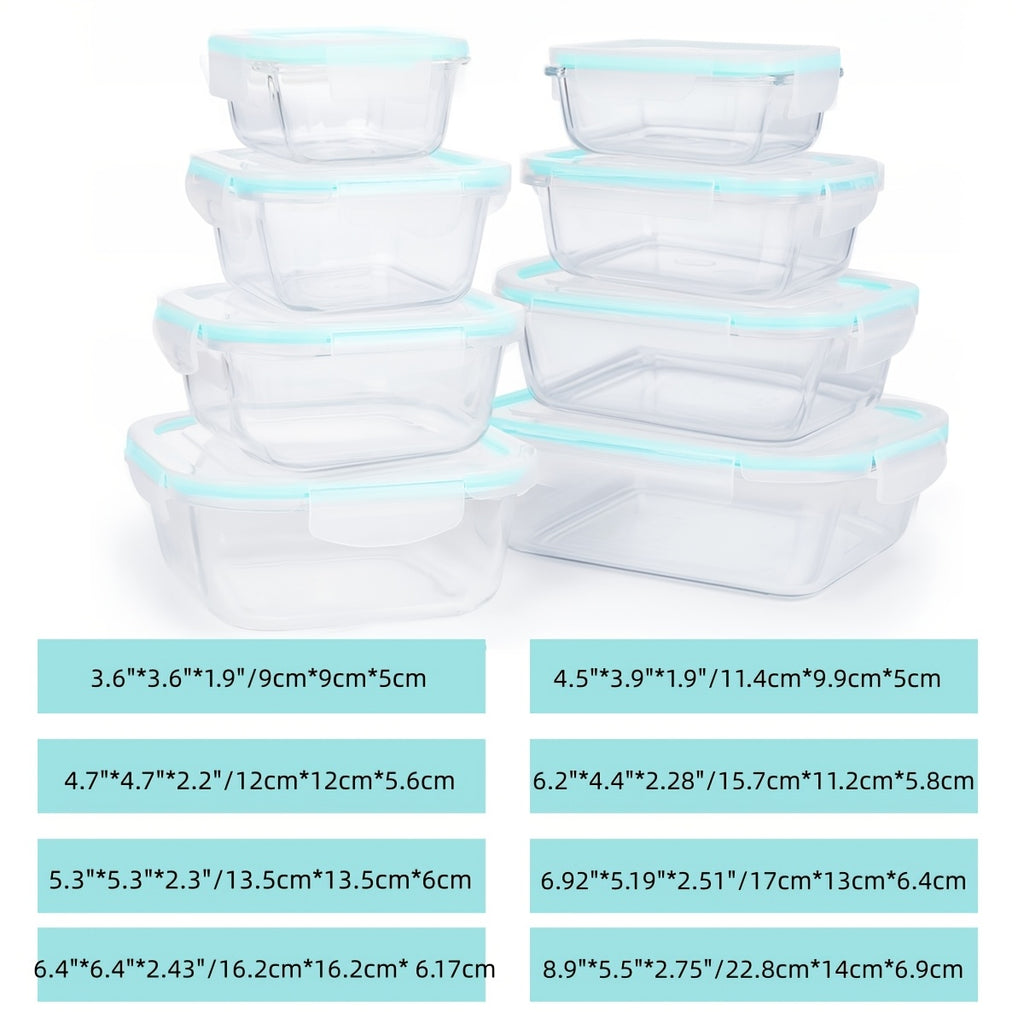 8pcs Glass Food Storage Containers, Ideal for Meal Prep And Kitchen Storage in The Pantry; Leak-Proof, Airtight Glass Lunch Boxes, Suitable for Refrigerators And Dishwashers, Perfect for Lunches at Work