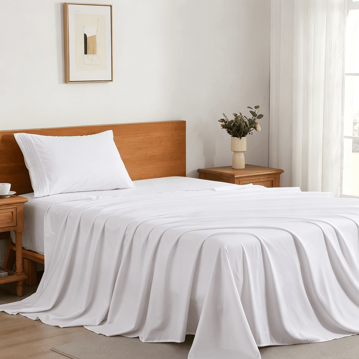 3/4-Piece Cooling Bed Sheet Set, Soft & Breathable Bedding with 18-Inch Deep Pocket, Hotel Luxury Sheets for Summer
