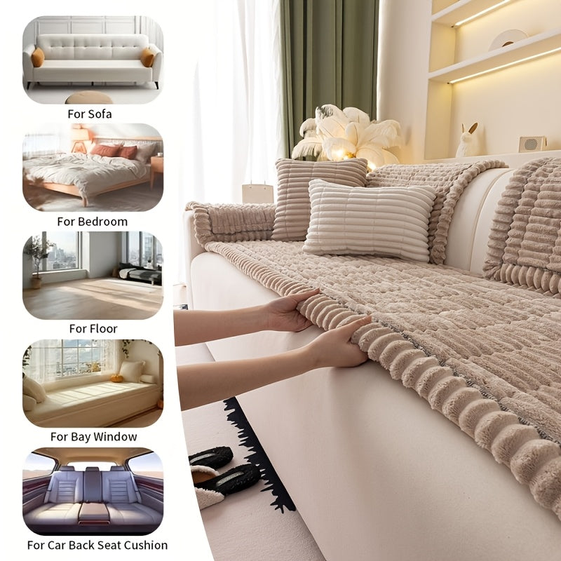 1pc Bohemian Style Sofa Cover, Plush Thick Warm Sofa Cover with Ruffled Edges, a Pet'S Favorite, Home Protection And Decoration Cover