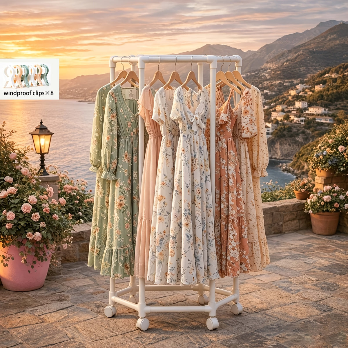 Heavy-Duty Rotating Clothing Rack with Wheels - Freestanding Space-Saving Garment Organizer Suitable for Bedroom, Laundry Room, Commercial Use, Multifunctional Rotating Dresser Rack with Hanging Rods for Coats, Dresses, Pants Storage