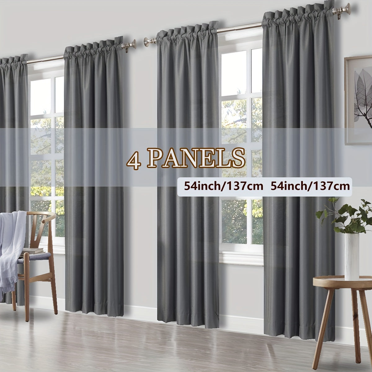 4 Panels Curtains, Solid Color Simple Rod Pocket Light Filtering Curtains, Suitable for Living Room, Office Home, Bedroom Decoration