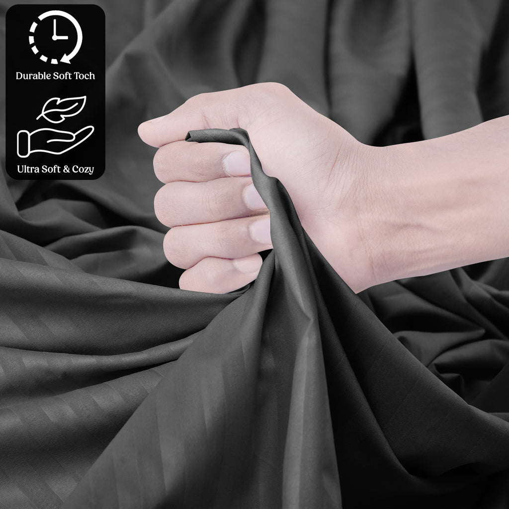 Lux Decor 4/3 Pieces Striped Bed Sheets Set - Hotel Luxury Sheets, Deep Pocket Up to 16 Inches, Extra Soft, Breathable Cooling Sheet & Pillowcases, Easy To Fit, Wrinkle Free, Fade & Stain Resistant Bedding Set