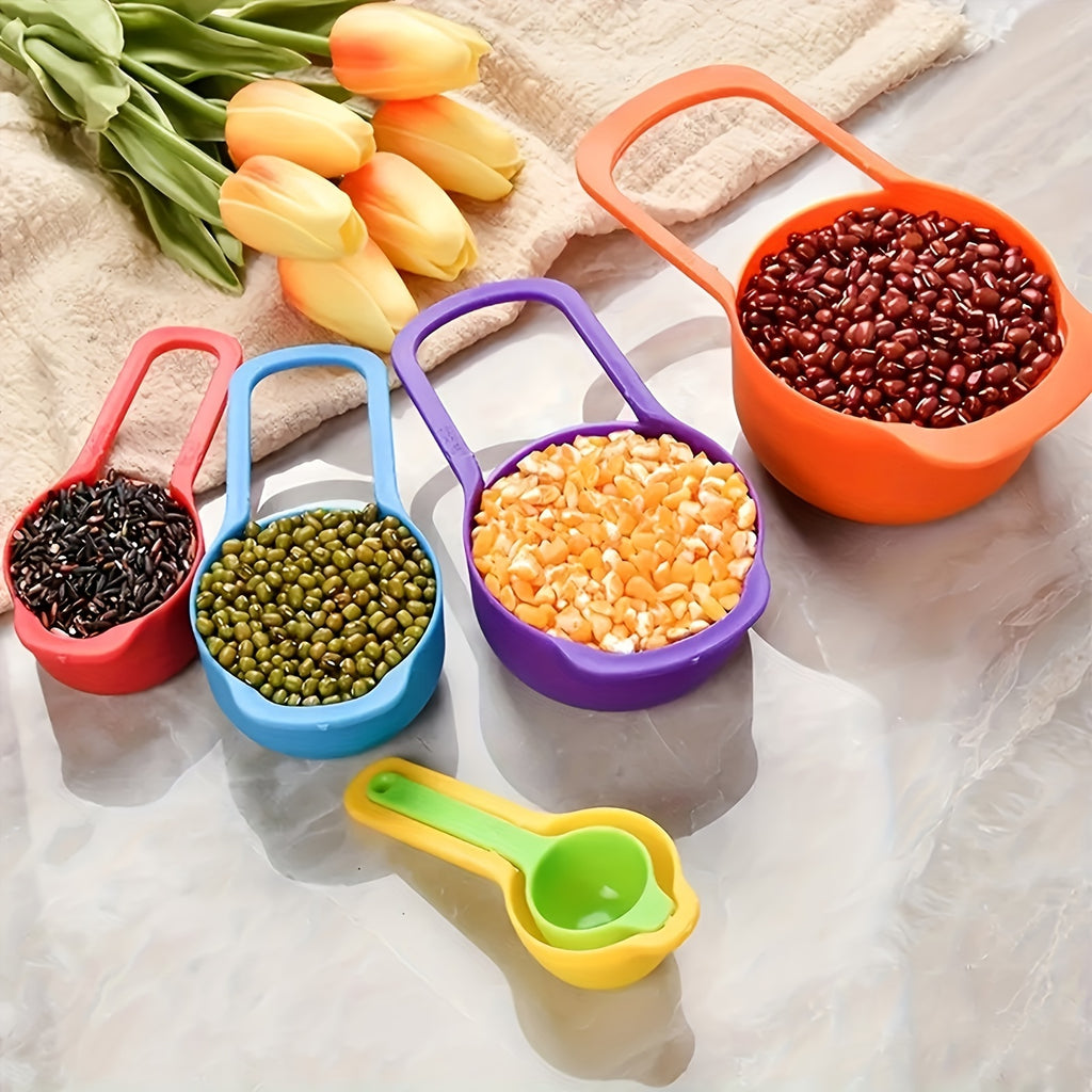 10pcs/Set Mixing Bowl, Colour Measure Cup And Spoons, Salad Bowl Set, Plastic Measuring Cups Set, Nesting Bowl, Baking Measurement Utensil, Kitchen Measuring Colander, Colander Sifter Tool, Kitchen Tool, Baking Tools, Back To School Supplies
