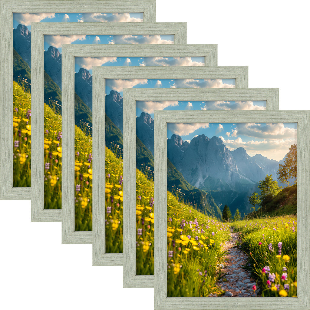 6 Packs 6x8/8x10/9x12/11x14/16x20 Picture Frames Set, Engineered Wood Gallery Wall Frame Set with Plexiglass - Wall Mounting or Tabletop Display