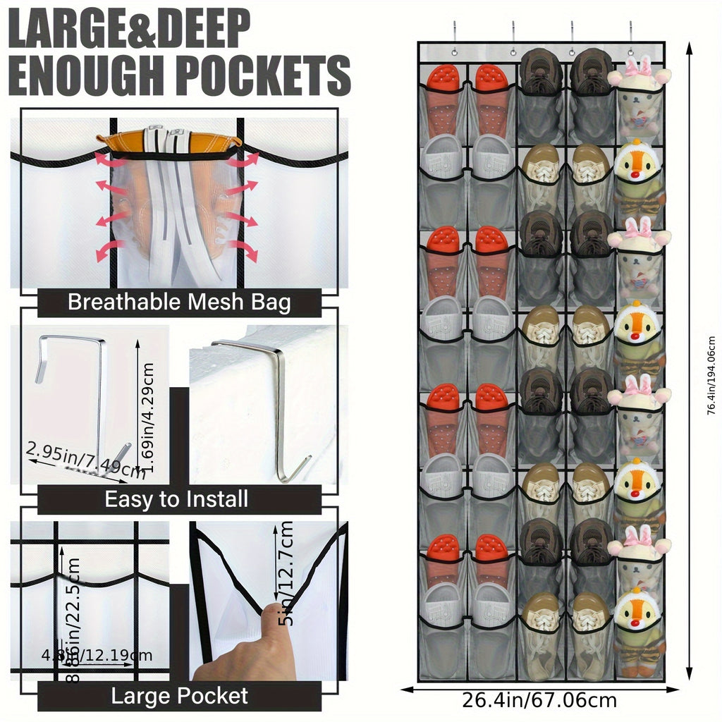40 Pocket Door Hanging Organizer with Slip Hooks - Heavy Duty Fabric Mesh Storage Locker for Shoes, Cruise Ship Essentials, Doors and Utility Room Organizations - Space-saving Door/ Wall Hanging Organizer with 40 Clusters, Durable and Easy