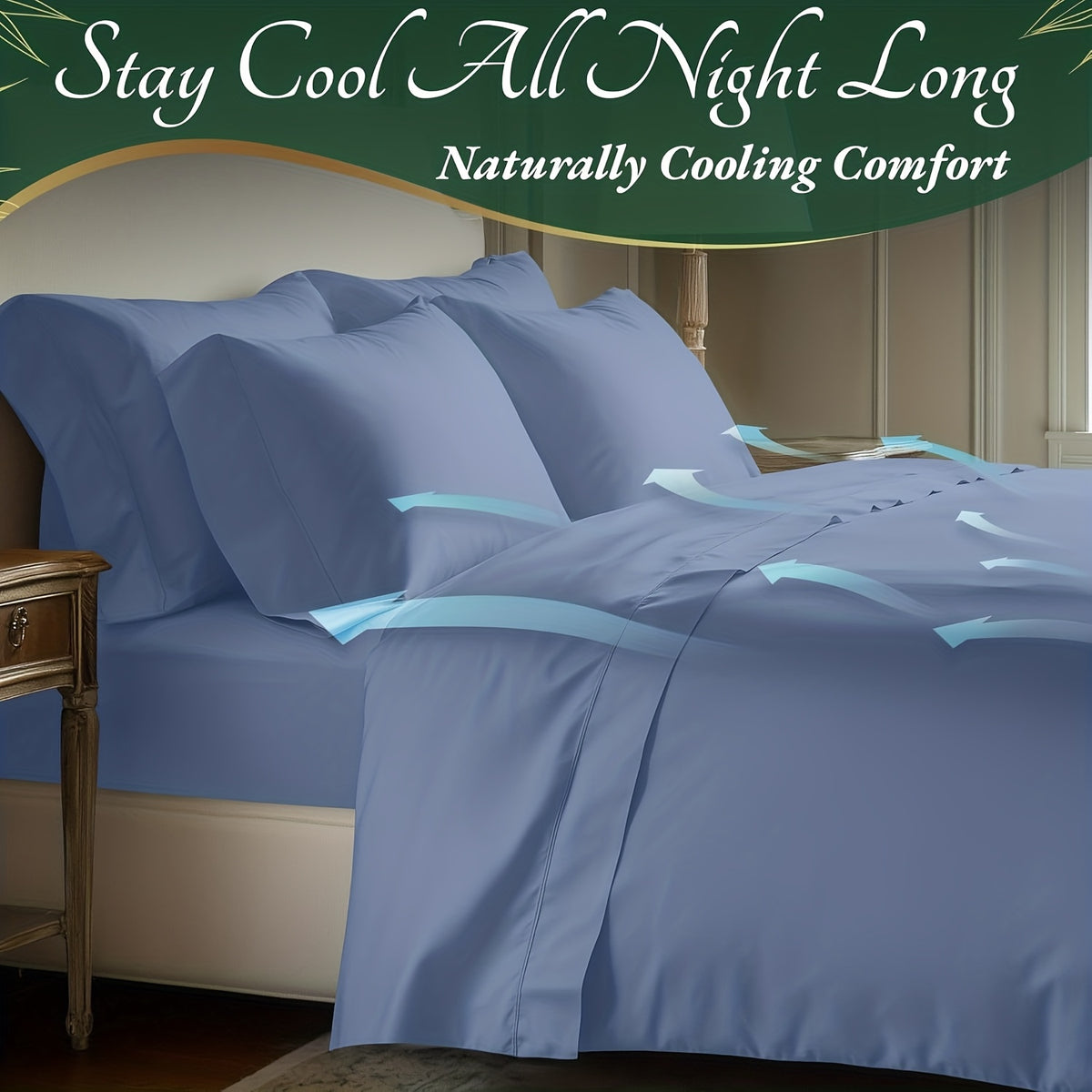 Deep Pocket Bamboo Cooling Bed Sheets 6pcs - Bamboo Luxury Cooling Sheets for Hot Sleepers - Cloud Soft, 17" Deep Pocket Fitted Sheet, Ultra Durable Bed Set for Room Decor
