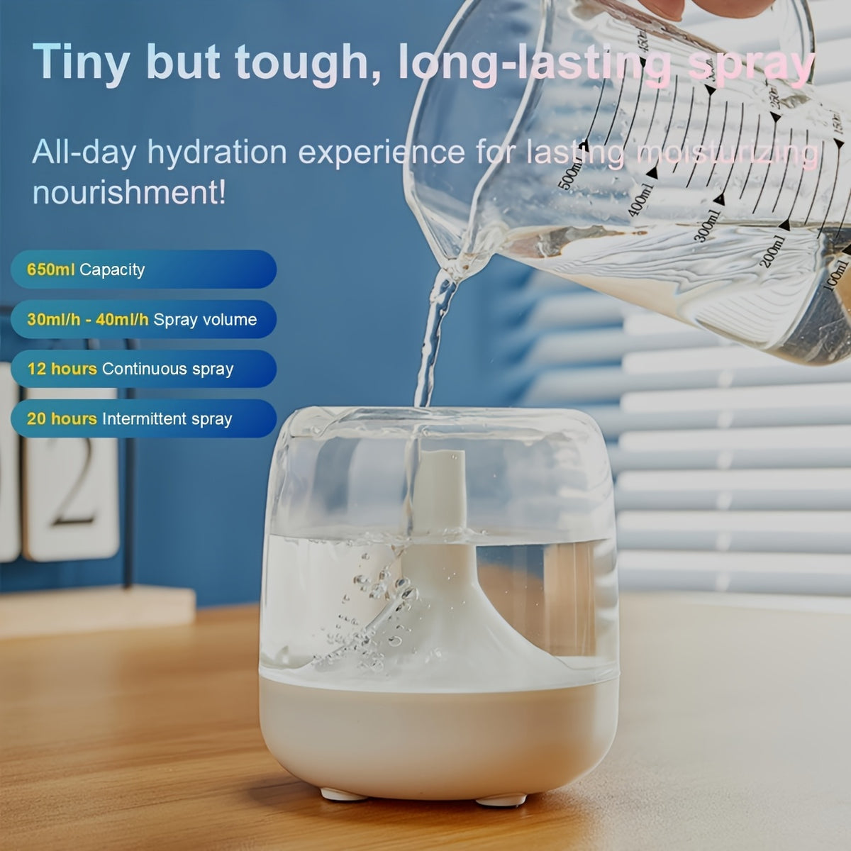 Quiet USB-Powered Humidifier Suitable for Home with 7-Color Night, Operation, Low Noise (26dB), Visible Water Level Indicator & 24 Runtime - ABS Cool Mist Diffuser for Bedroom,, Office, Perfect Gift for &