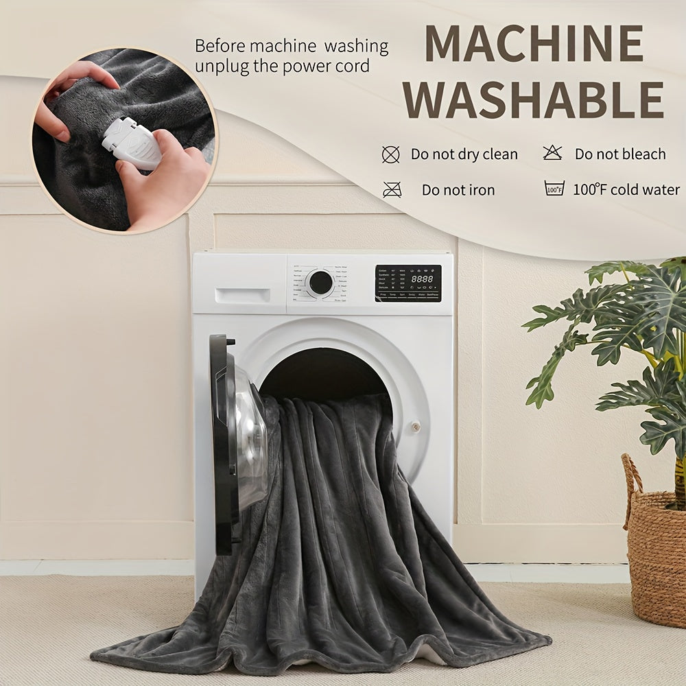 Extra Large Flannel And Electric Blanket with Time And Temperature Control, 10 Hour Auto-Off, 8 Temperature Levels, Queen/King Two Controllers, Throw/Twin/Full with 1 Controller, Machine Washable, PTC+NTC Overheat Protection