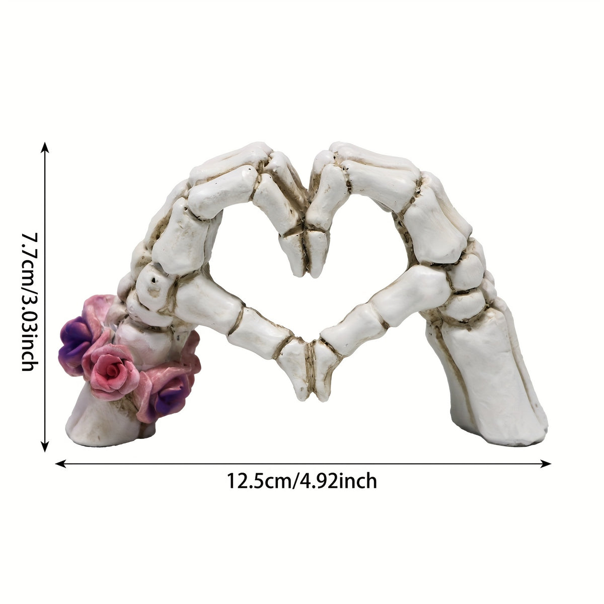 1pc, Skull Heart-shaped Hand Resin Statue, Unique Desktop Decoration, Modern Art Decor, Halloween Decor, Gift