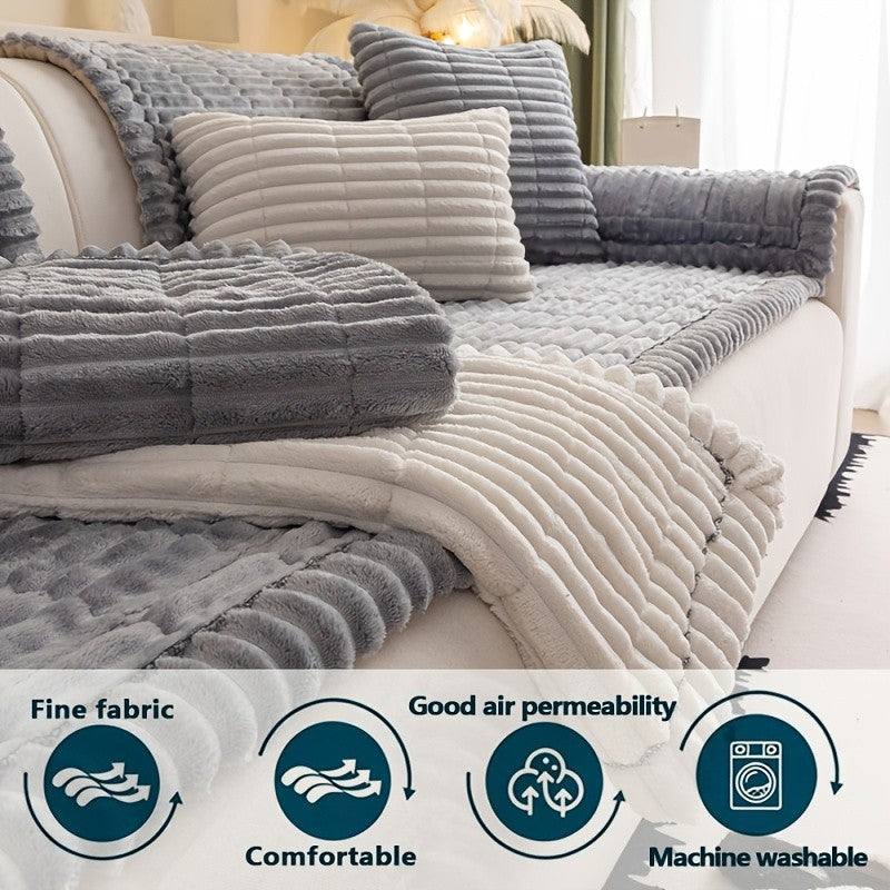 1pc Bohemian Style Sofa Cover, Plush Thick Warm Sofa Cover with Ruffled Edges, a Pet'S Favorite, Home Protection And Decoration Cover