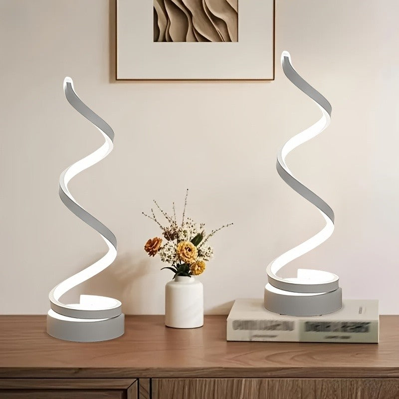 Bedside Table Lamp for Bedroom - 2/1 Pack Touch Lamp USB C Charging Ports, 3 Way Dimmable Modern Minimalist Dimmable Spiral Table Lamp for Living Room, Desk, LED Bulb Included (Black/White)