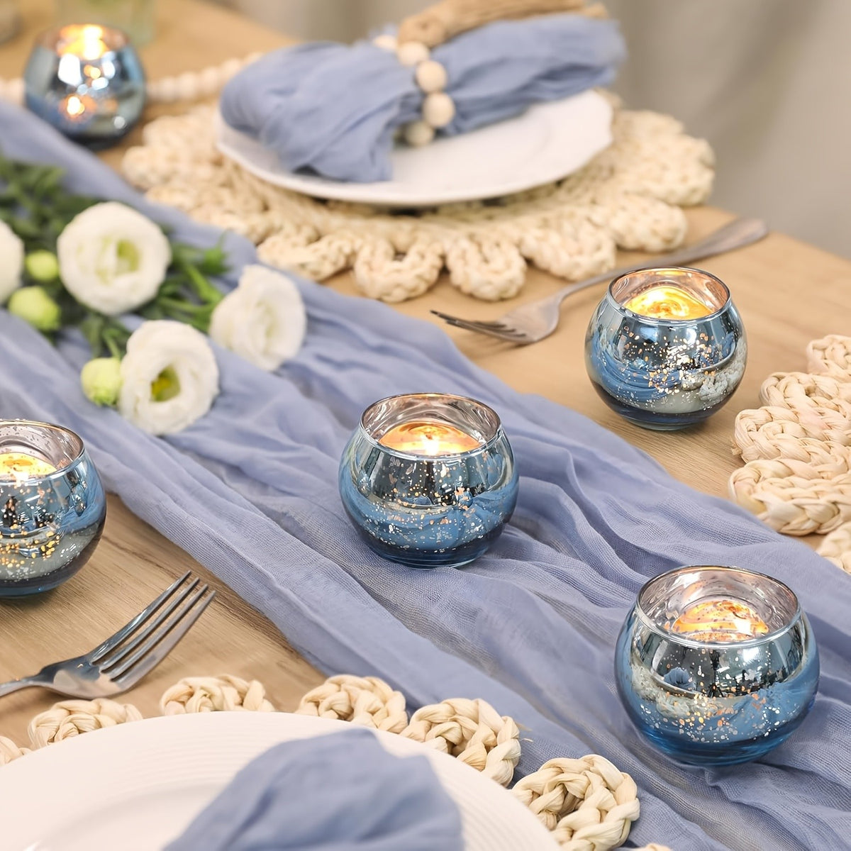 24/6pcs Votive Candle Holders for Wedding, Hurricane Candle Holders Bulk, High-Temperature Glass, Romantic Dinner Additions, Perfect for Weddings, Parties, Birthdays, Thanksgiving, Valentine'S Day Decorations, Golden/Pink/Silver/Blue/Green