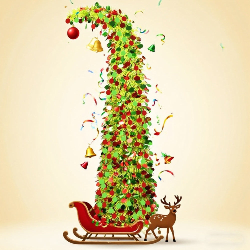 Pop Up Pencil Christmas Tree, 5 ft Collapsible Artificial Sequin Holiday Decor with Easy Assembly and Storage for Indoor Living Rooms and Winter Parties