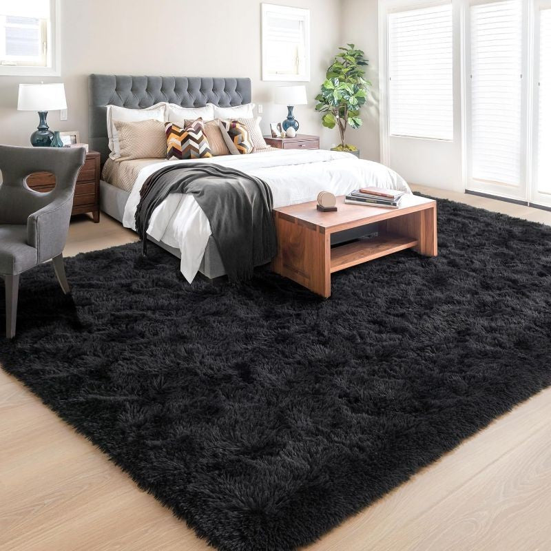 Extra Large Fluffy Shaggy Rug Suitable for Living Room Bedroom Carpet - Plush Soft Modern with Shag Carpet, Machine Washable Black Fuzzy Rug Suitable for Playroom,, Cozy Indoor Decor for Christmas Gift