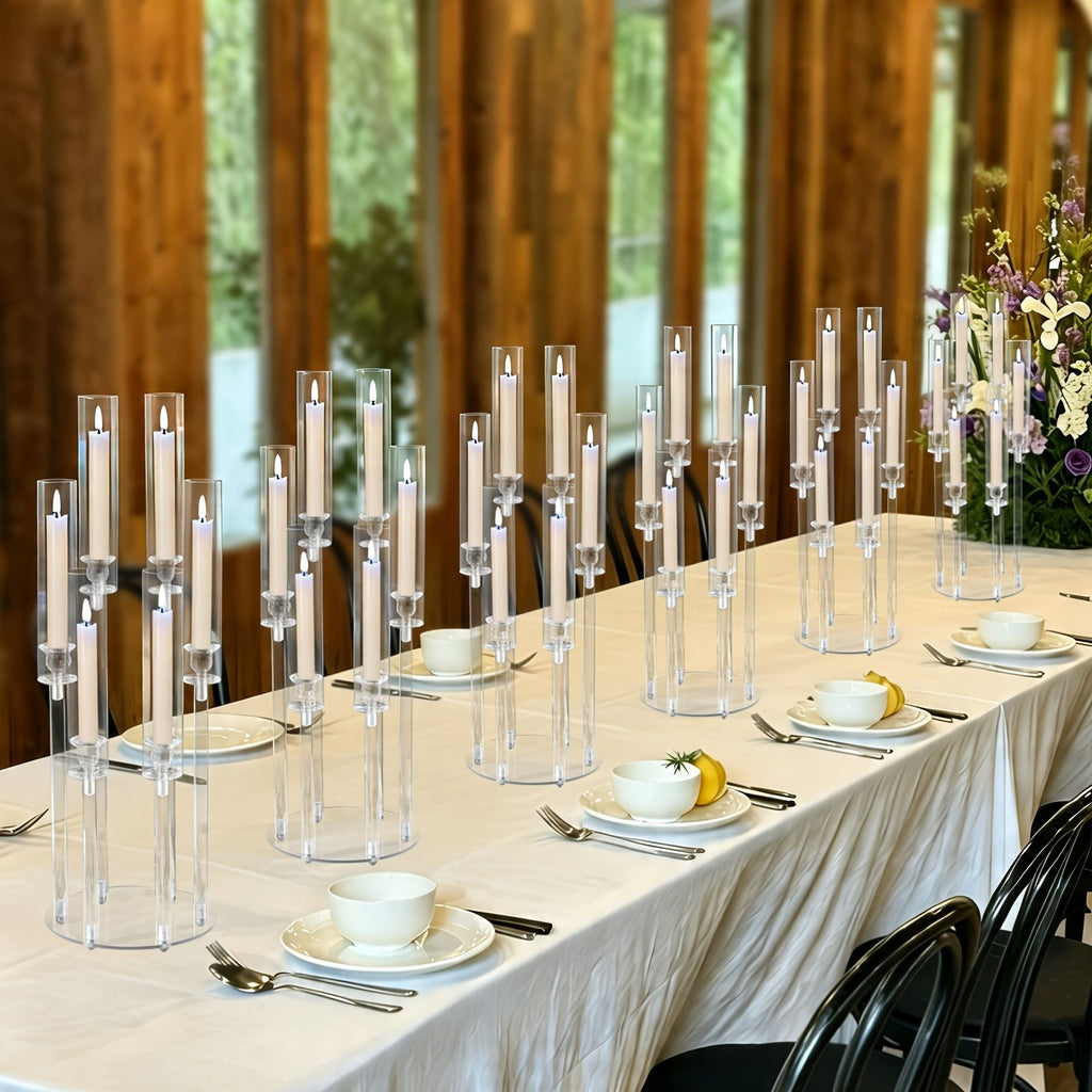 2/4/10/12/20pcs Christmas Acrylic Candleholders For Wedding Bulk, 26.8in Clear Candelabra 6 Arm Candlestick Candle Holder Acrylic For Home Decoration, Party Table Center, Valentine's Day, Anniversary