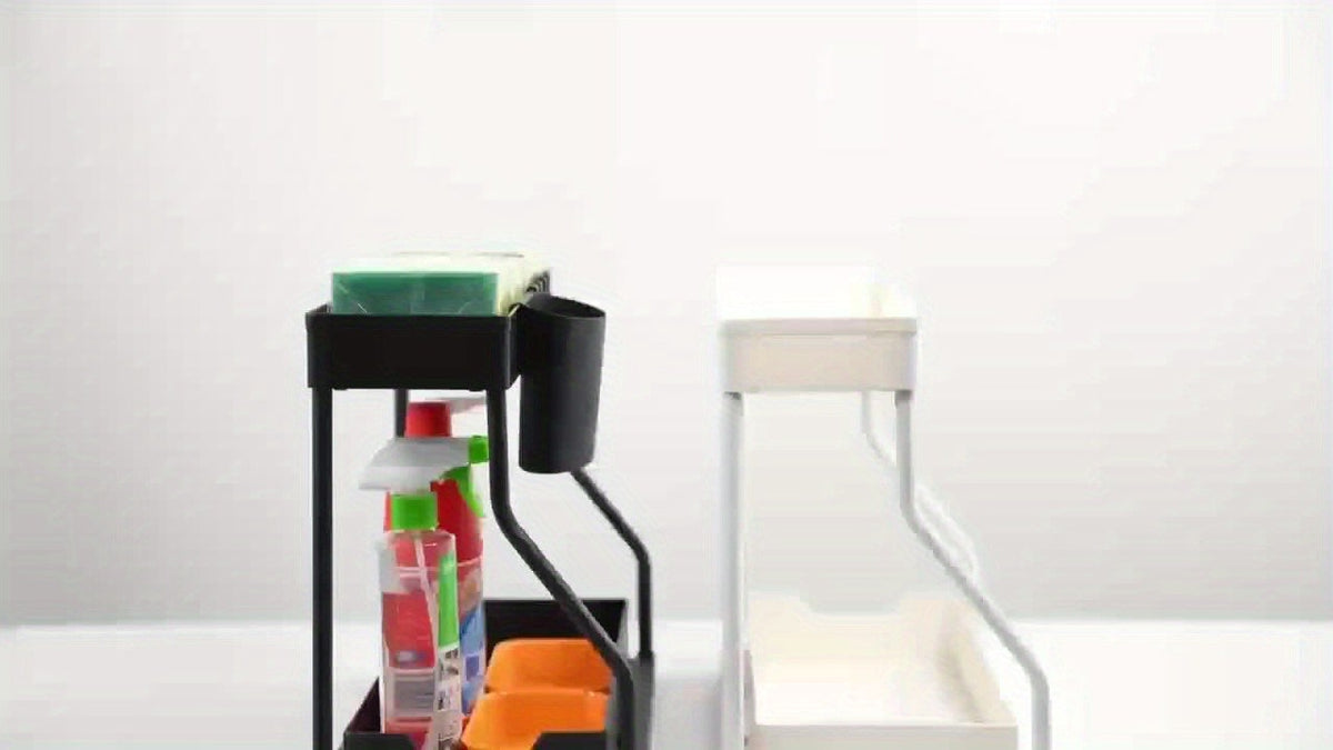 2pcs Under Sink Organizer with Sliding Shelves Multi-Purpose Black Plastic Storage Basket for Bathroom And Kitchen Cabinet Durable Construction Bathroom Organizer